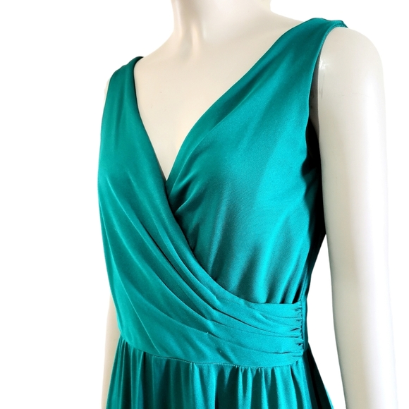 Lilli Diamond Emerald Sleeveless Maxi Dress Womens 4 V Neck Ruched Vintage Retro - Picture 5 of 8